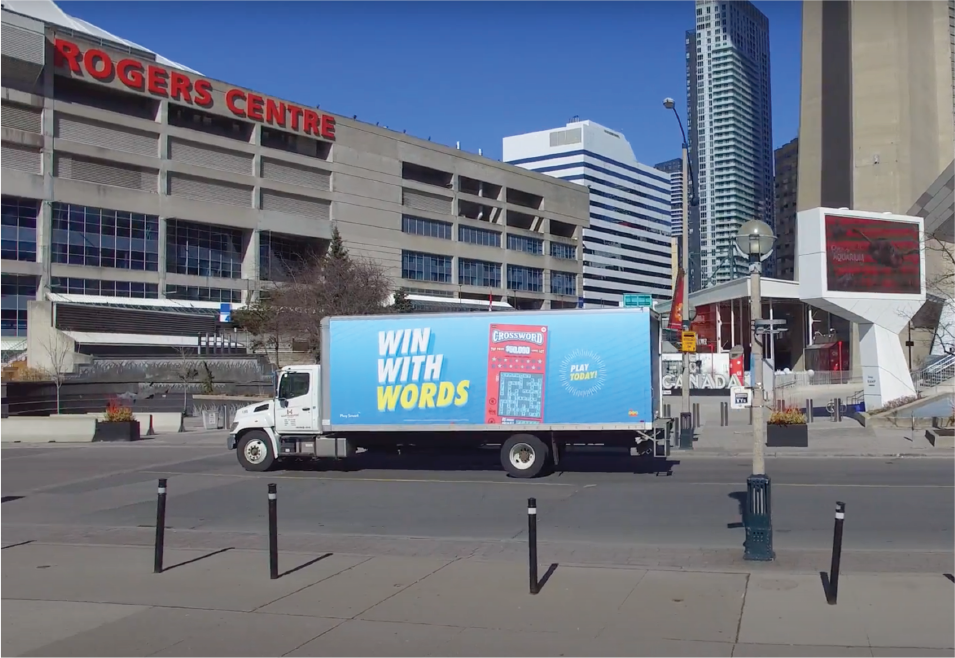 movia ad on delivery truck in front of Rogers Centre