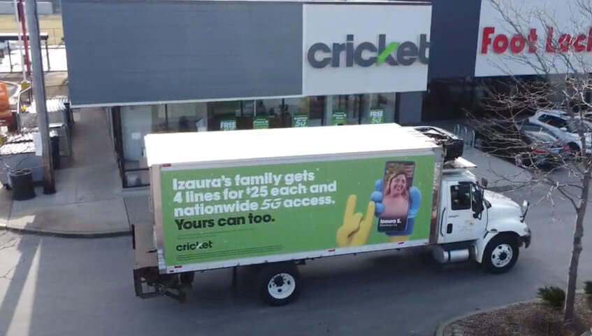 Mobile Billboards photo of Cricket Wireless carrying out a targeted OOH advertising campaign in Austin, TX.