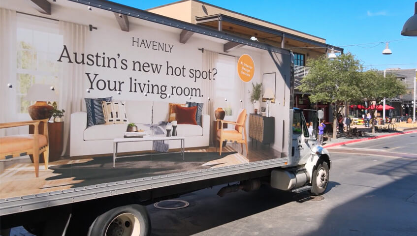 Mobile Billboard Advertising for Havenly travelling in Austin.