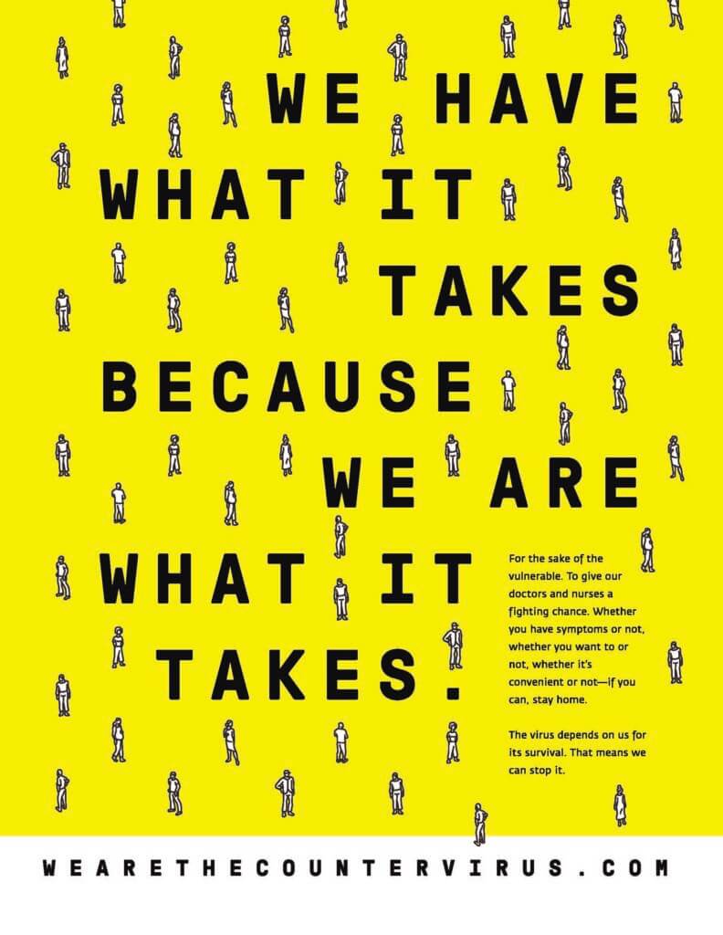 An image of a poster ad by DPAA Global. It is bright yellow with little images of people all over it.