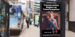 One Planet, One Child environmental billboards to conserve by using contraceptives.