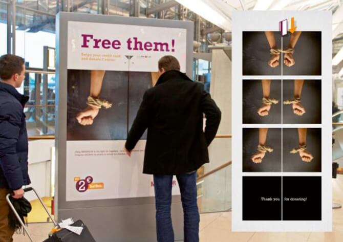 MISEREOR's The Social Swipe Campaign using experiential OOH posters to raise funds.