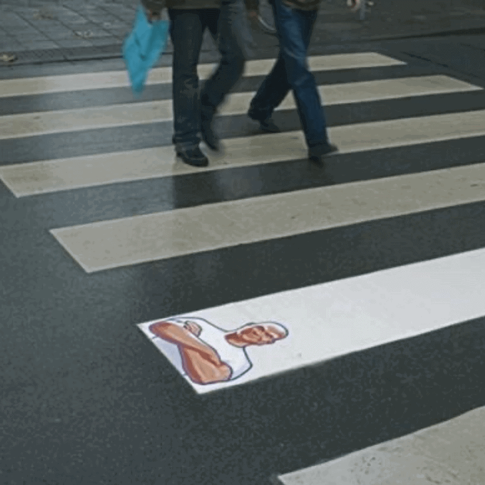 Mr.Clean Guerrilla Marketing Campaign showcasing a white stripe on the crosswalk.