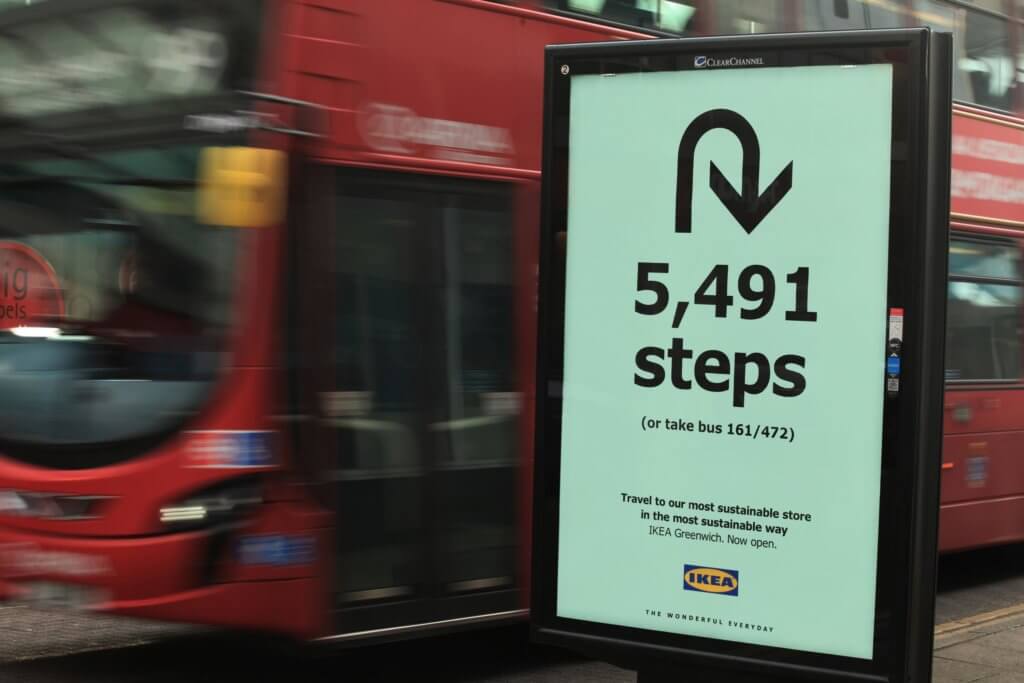 An image of an IKEA ad that tells you how many steps you are from your closest IKEA store.