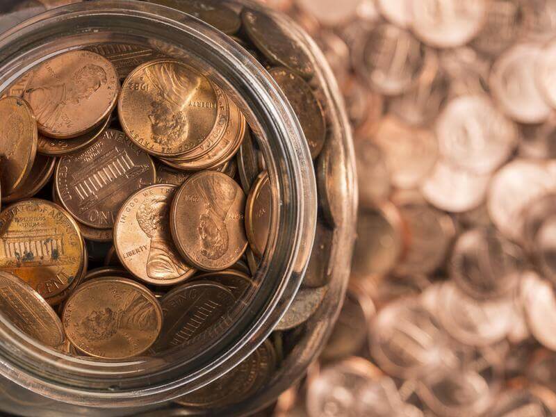 pennies in a  jar