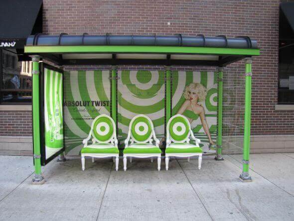 The "Twisted" Absolut shelter uses kooky, bright visual effects to invite commuters in to take a seat