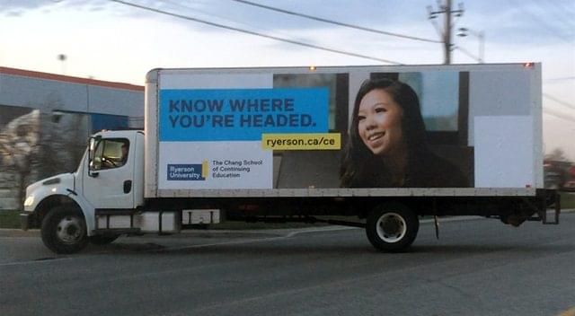 An Image of a Ryerson ad on a Haulerads Truck side Bilboard