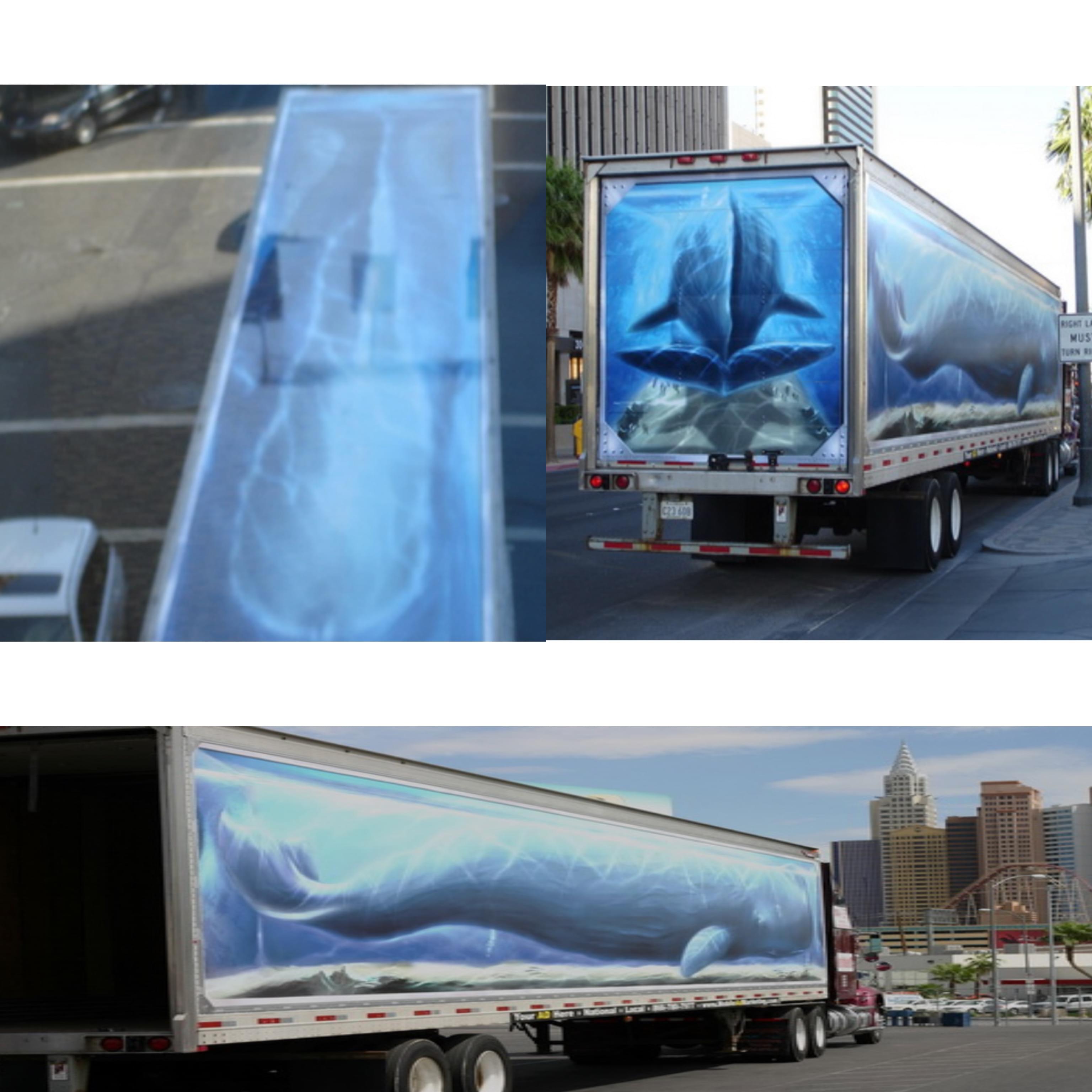 This ambient mobile billboard uses 3D ocean whale footage to create a tank-like appearance and underwater vibe