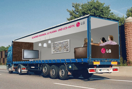This mobile billboard for LG is taking off along a targeted road for maximum exposure