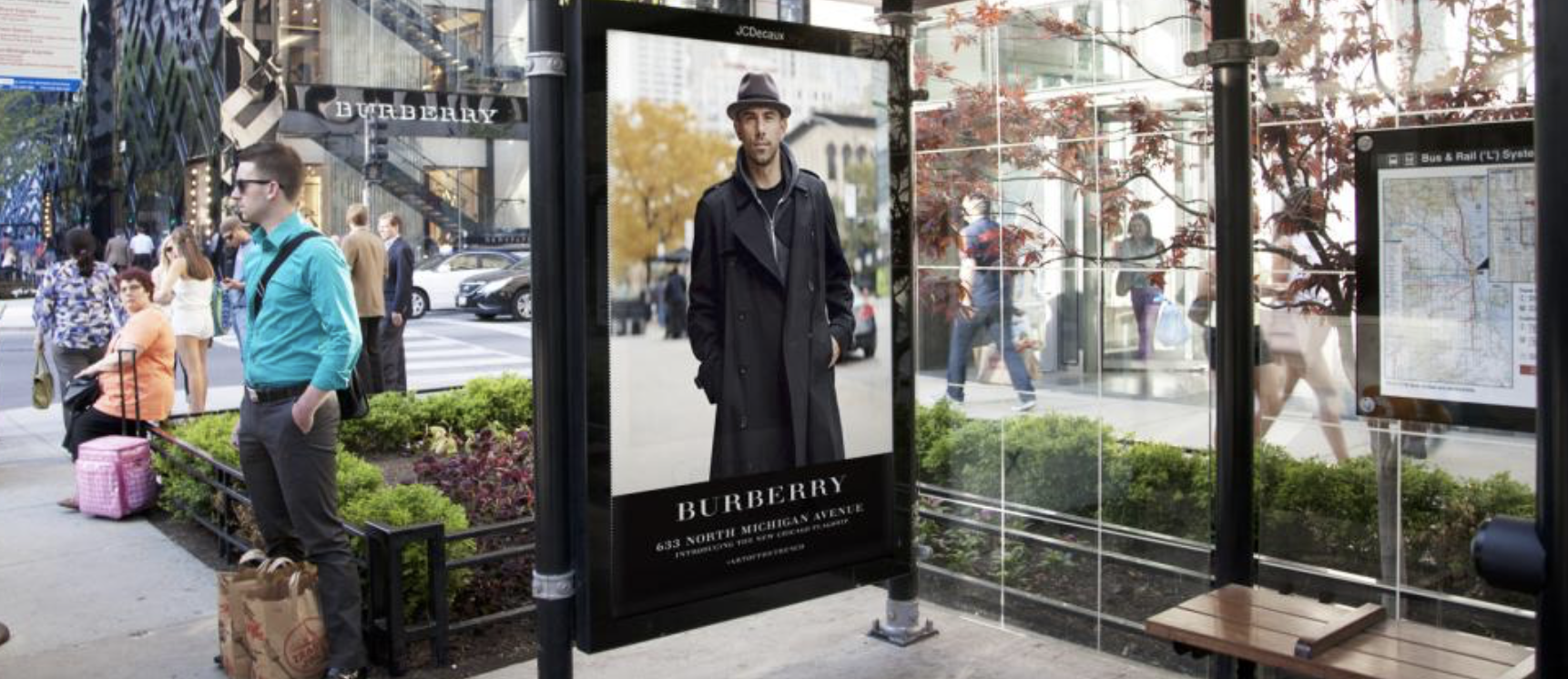 a bus shelter billboard advertising Burberry