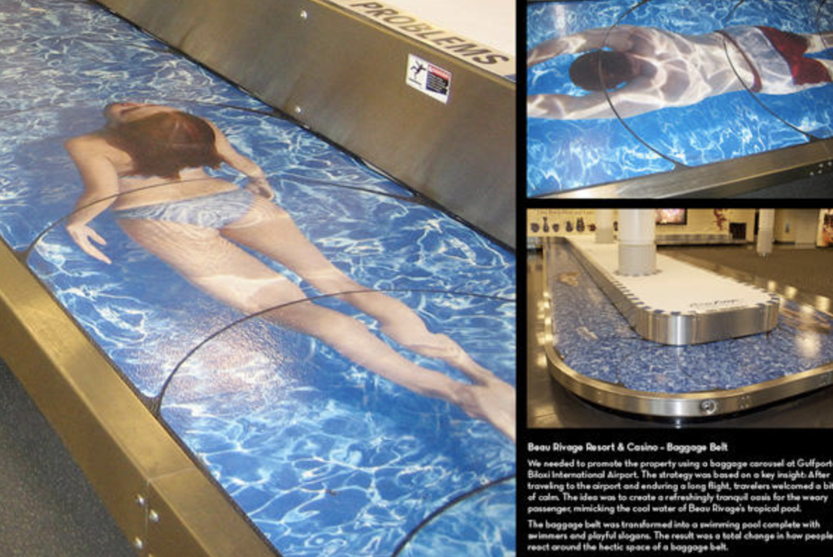 This airport guerrilla ad perfectly targets travellers ready for a dip