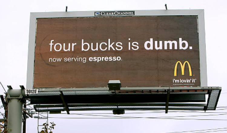Starbucks took a hit when McDonald's promoted their new espresso at a cheaper cost