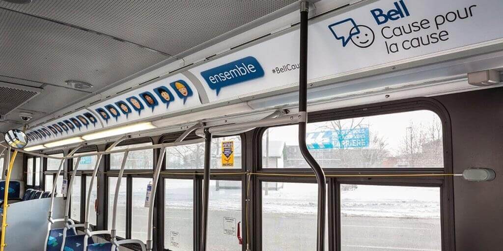 Interior bus ads target the commuter head on