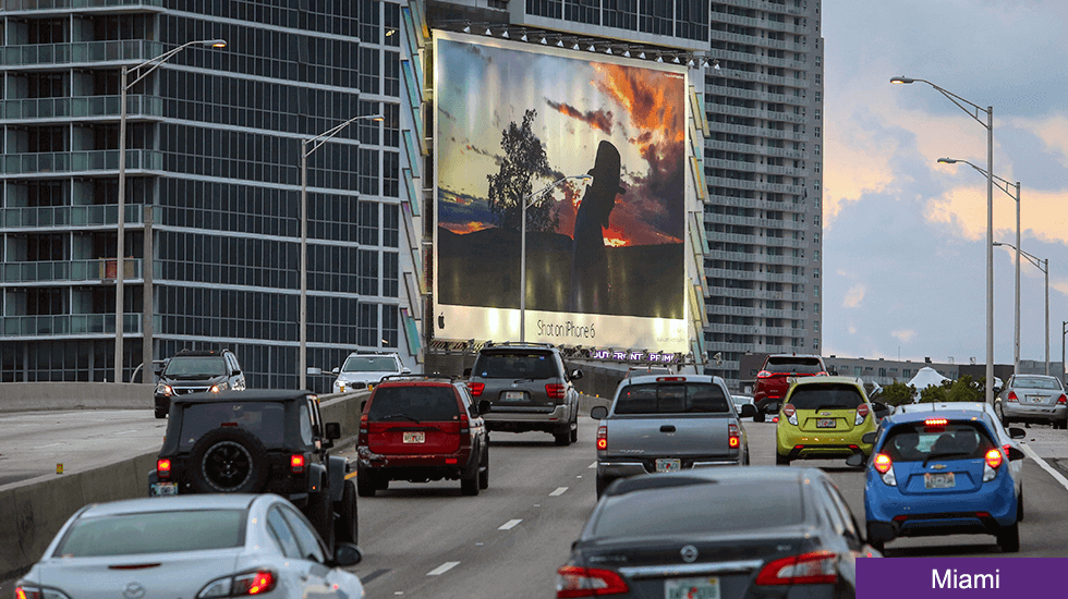 Highway advertising is very effective in Miami, as large ads pull drivers forwards