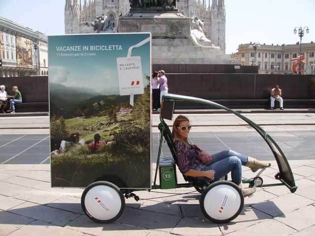 Promobikes display ad messages while also serving as a way of transportation