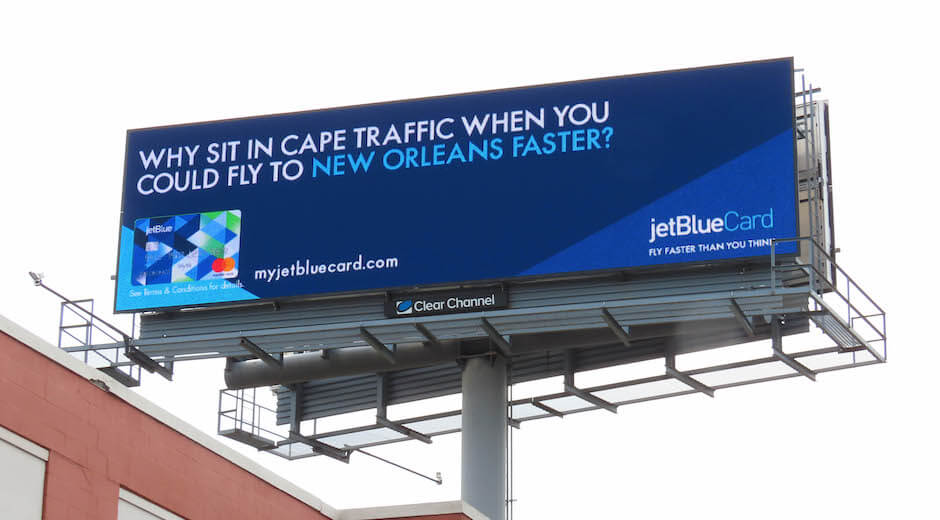 An image of a billboard ad for jetBlue.