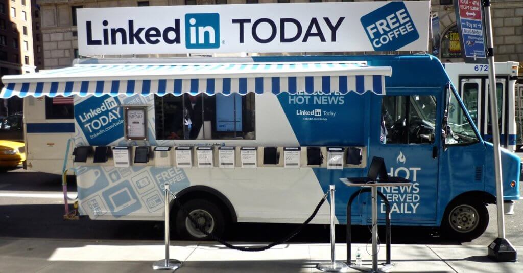 LinkedIn Mobile News Cafe style Food Truck serving coffee while promoting LinkedIn Today.