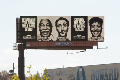 Out-of-home billboard featuring diverse men and their inspiring quotes promoting men's mental health awareness.