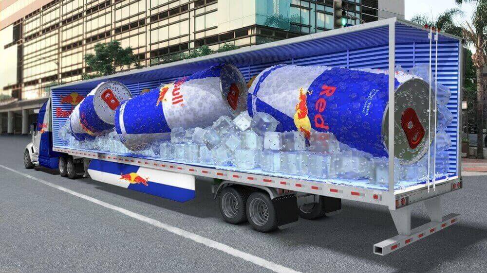 Red Bull ad on side of semi truck