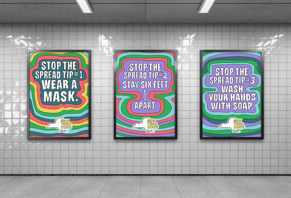 New York City's OOH ads in subways to remind citizens to take precautions against COVID-19.