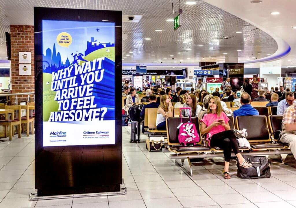 An image of a railway DOOH advertisement in an airport.