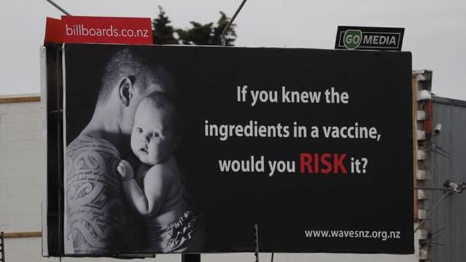 An anti-vaccine awareness billboard ad by Waves NZ.