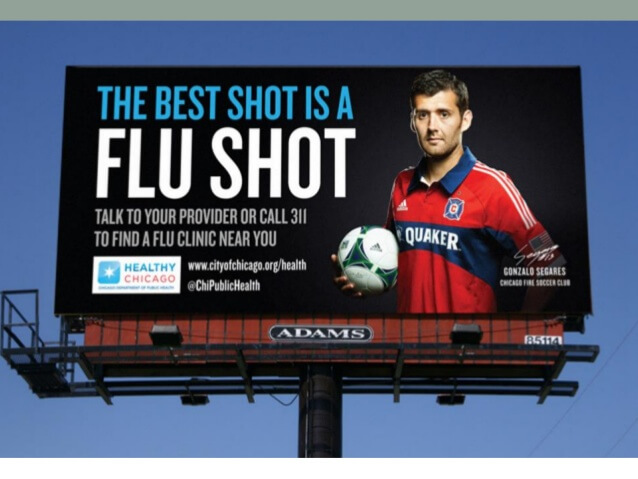 Soccer player endorsing an OOH ad for flu shots.