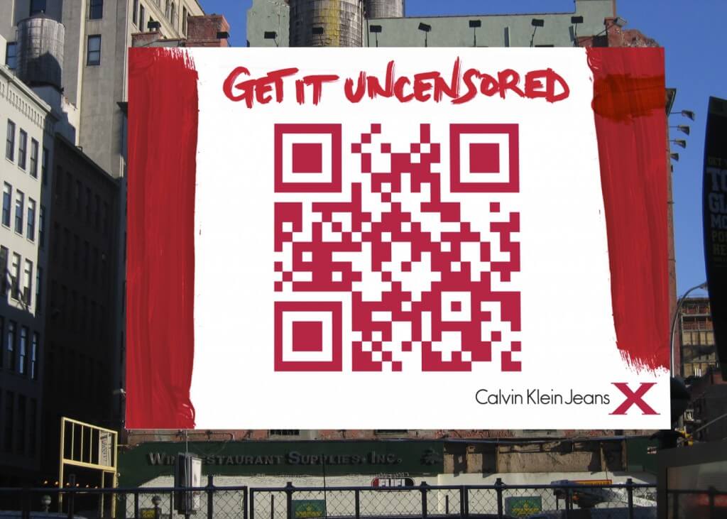 An image of a massive billboard by Calvin Klein with a huge QR code in the center. 