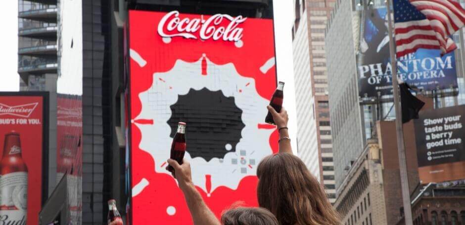 Image of Coca Cola 3D robotic billboard in NYC's Times Square.