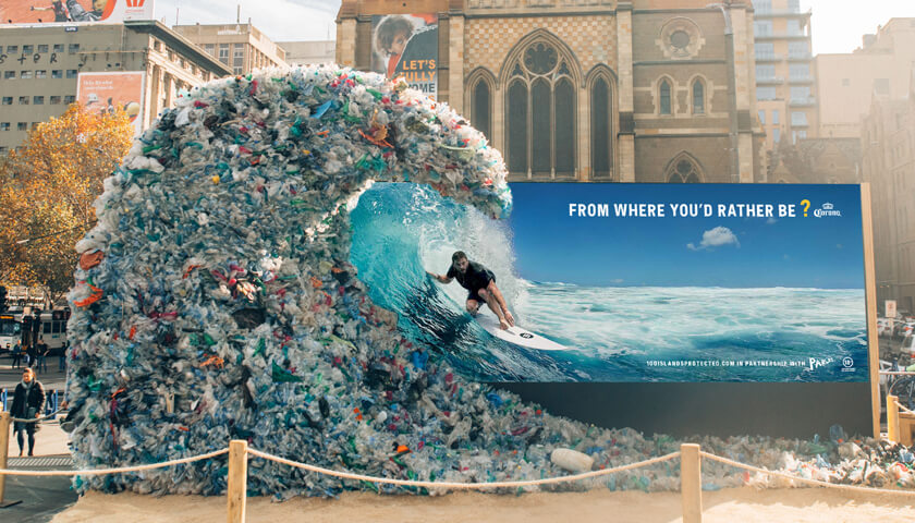 Corona beer's collaboration with Parley for marine plastic pollution awareness.