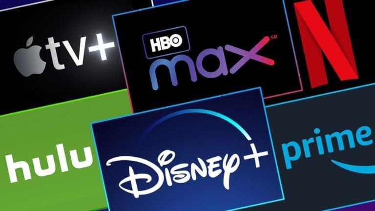 Image of streaming service logos and names, includinghulu, Apple TV, Netflix, Amazon Prime Video, and HBO Max.