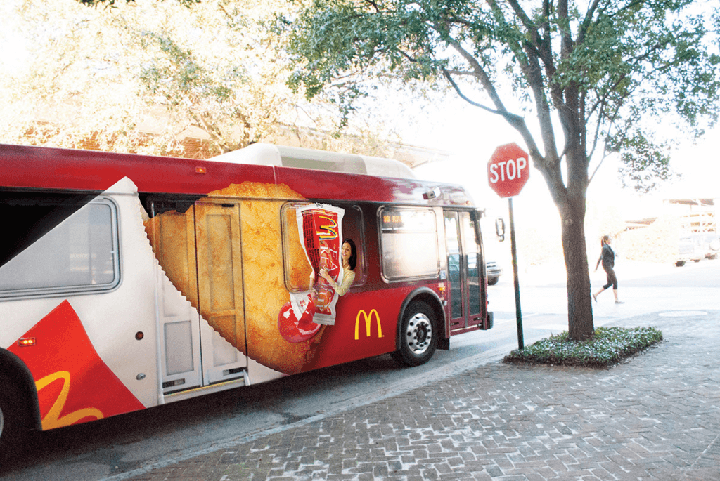 Macdonald's bus ad that is advertising its nuggets.