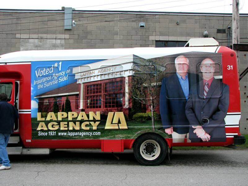 Picture of bus ad for Lappan Agency Insurance company