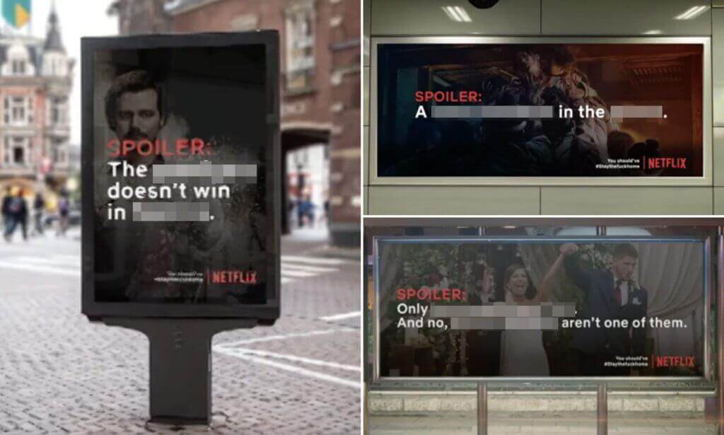 Image of OOH ads that give spsoilers to Netflix shows.
