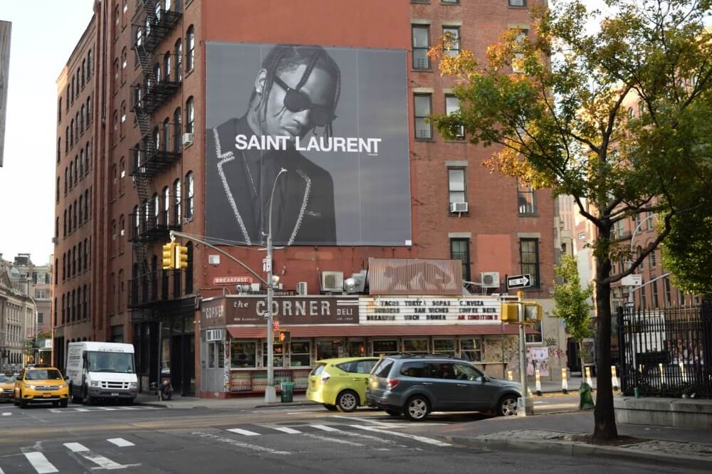 Saint Laurent black and white billboard featuring Travis Scott