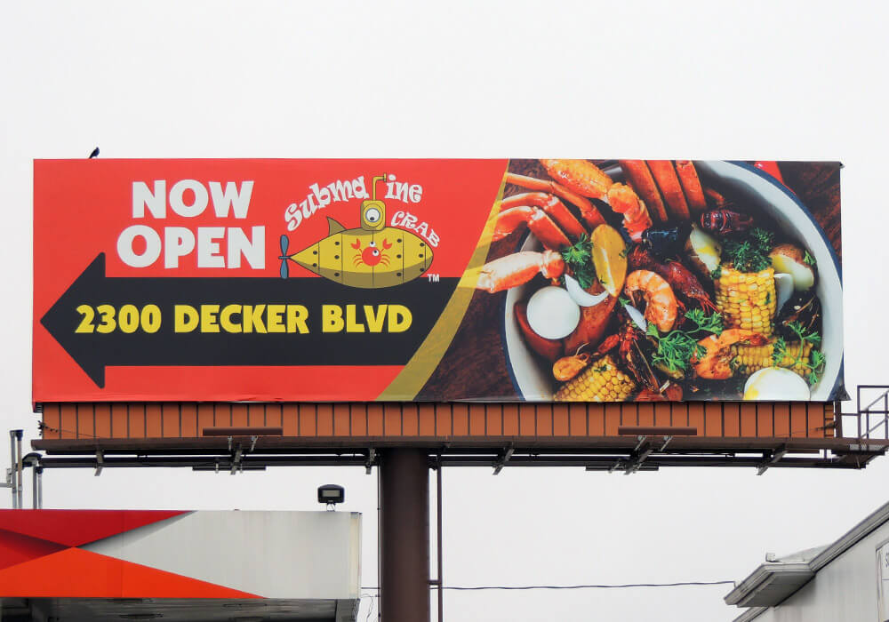An image of a large billboard ad for a seafood restaurant. 
