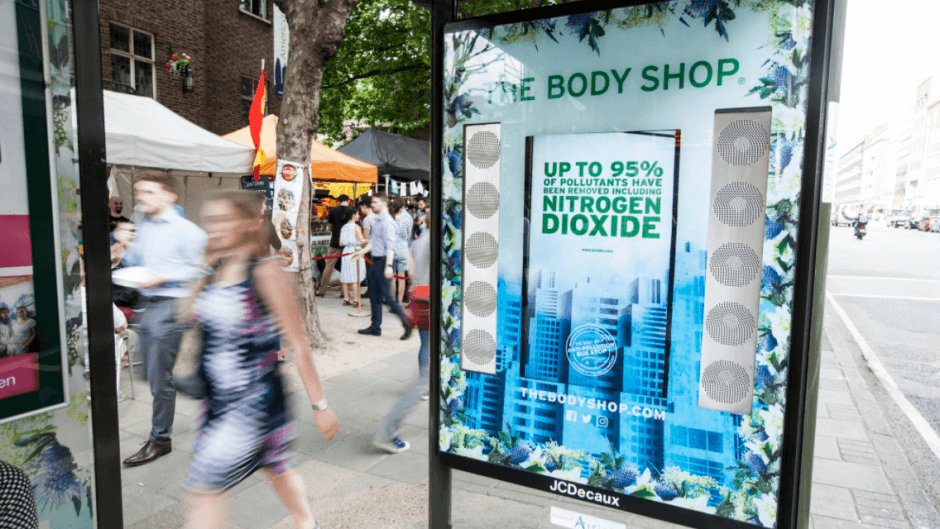 The Body Shop's environmental OOH campaign featuring smart posters that remove pollutants.
