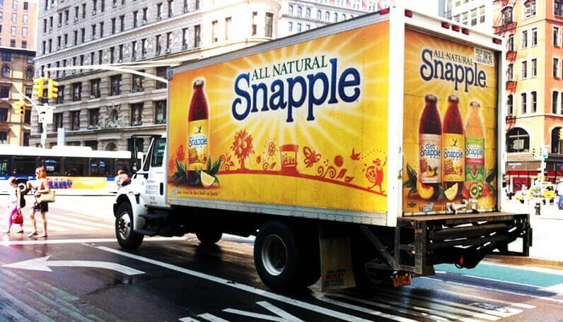 Image of truck-side advertisement forSnapple drinks. 